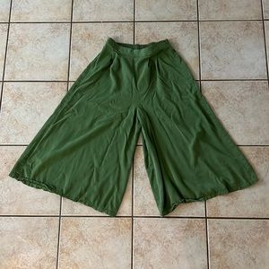 Tianello Wide Leg Gaucho‎ Culottes Pants Green Tencel Rayon Blend, Sz XS